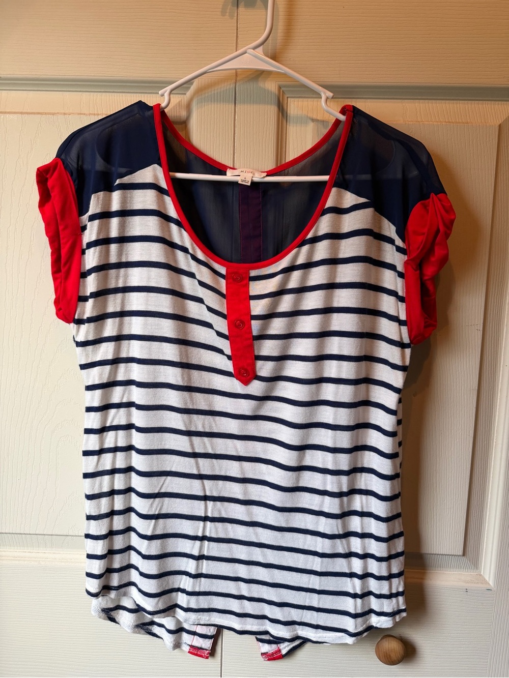 mine Navy and White Striped Tee with Red Trim